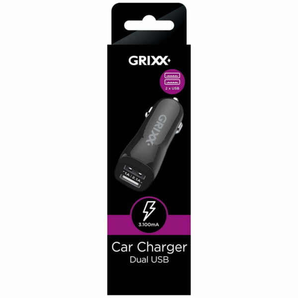 Grixx Autolader Dual USB 3.1A Zwart 2D