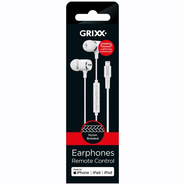 Grixx In-Ear Lightning (Apple) Wit met afstandsbediening en microfoon 2D