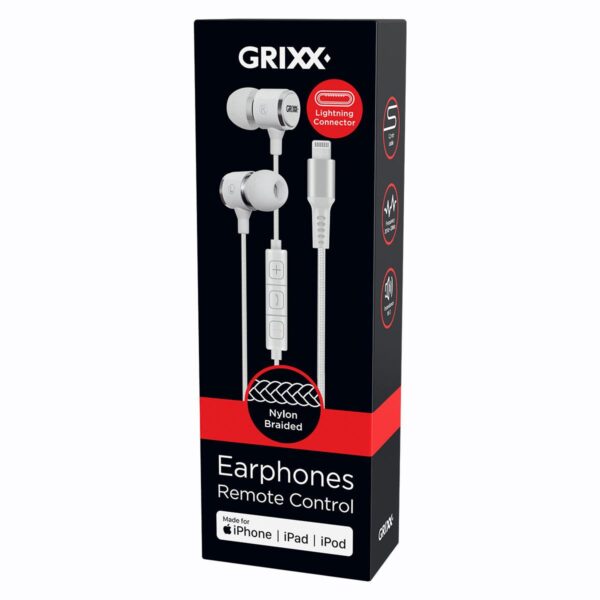 Grixx In-Ear Lightning (Apple) Wit met afstandsbediening en microfoon 3D