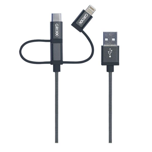 Grixx Kabel 3-in-1 - USB naar Micro USB, USB-C en Lightning (Apple) 1