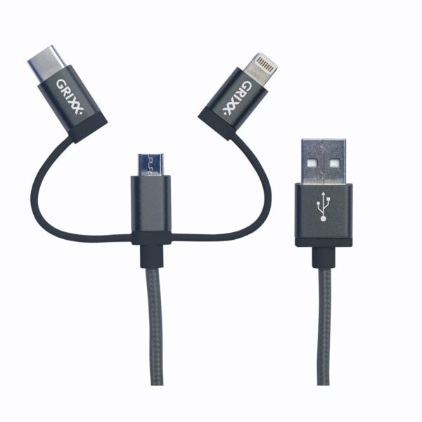 Grixx Kabel 3-in-1 - USB naar Micro USB, USB-C en Lightning (Apple)