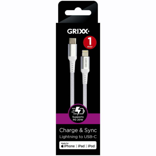 Grixx Kabel Lightning naar USB-C 1 meter Wit 2D