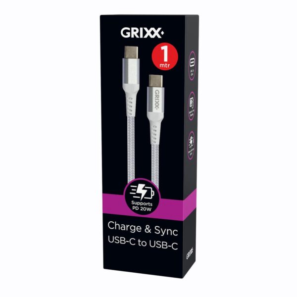 Grixx Kabel USB-C naar USB-C 1 meter Wit 3D