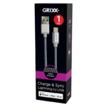 Grixx, Lightning naar USB-A Kabel MFI, 1 meter, Grijs Wit