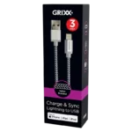 Grixx, Lightning naar USB-A Kabel MFI, 3 meter, Grijs Wit