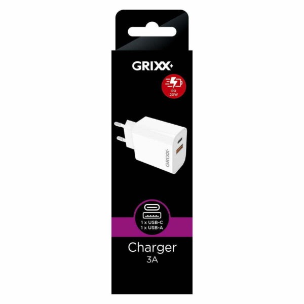Grixx-oplader met USB-C & USB-A Wit 2D