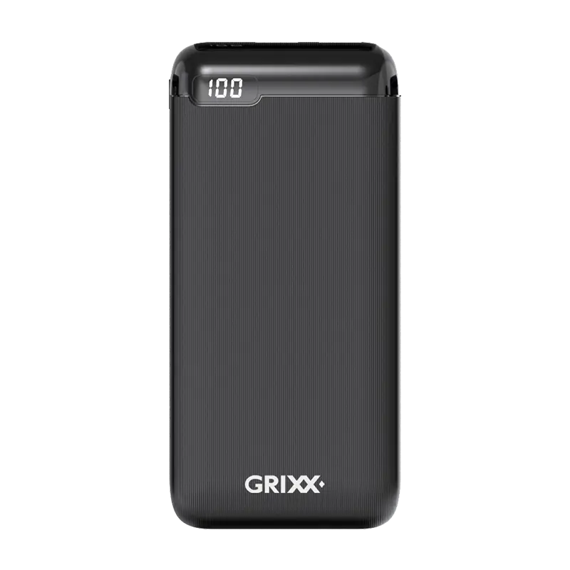 Grixx, Powerbank PBPD20000, 20.000mAh Power Delivery - 1 x USB-C in- output, 2 x USB-A output, Front